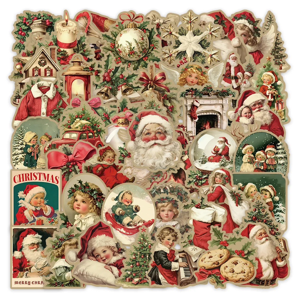 10/50pcs Vintage Cartoon Santa Claus Christmas Decoration Stickers Aesthetic for Kids Gift Toy DIY Laptop Luggage Phone Sticker