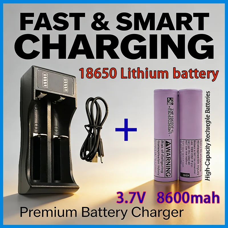 2026 New  18650 Battery 8600Mah 3.7V Lithium-Ion Rechargeable Battery for Fresh, Lantern, Built-In Protective Circuit charger