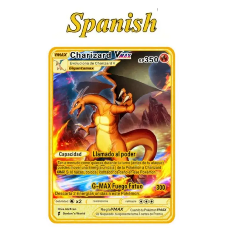 بطاقة بوكيمون المعدنية 10000 نقطة Arceus Charizard Super Card الذهبي الإسباني Mewtwo Vmax GX EX أنيمي جمع بطاقات هدية
