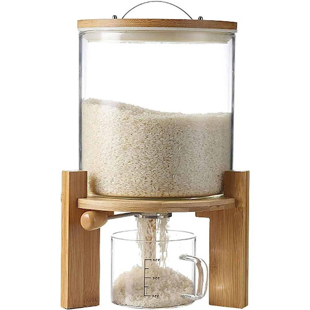 5L/8L Glass Grain Storage Container Flour Rice Cereal Dispenser Kitchen Use