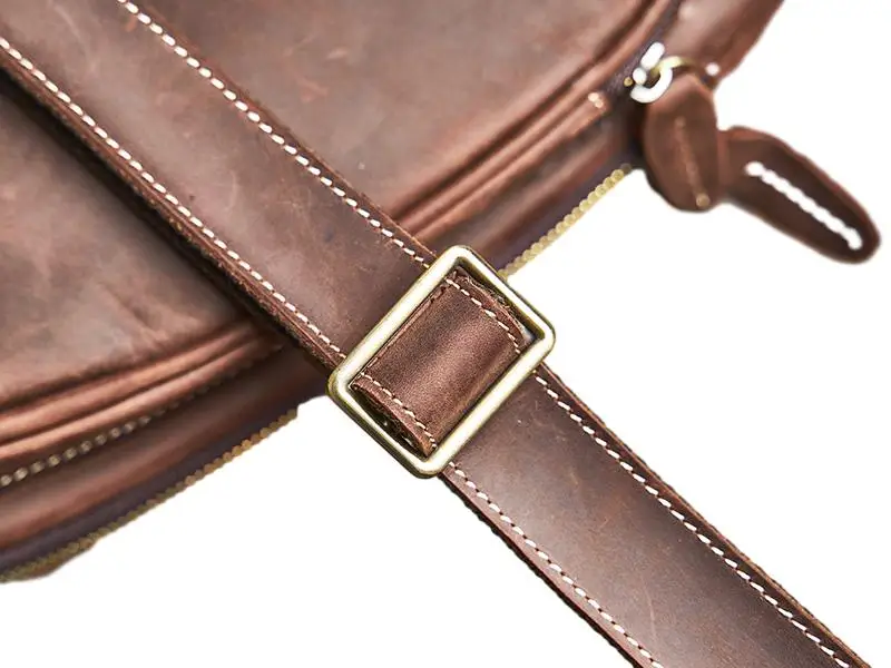 NUPUGOO – Echte Leder-Vintage-Brusttasche für Herren, als Umhängetasche oder Schultertasche tragbar, hochwertiges Leder, multifunktionaler Reißverschluss für 9,7-Zoll-Geräte. – Detail 9