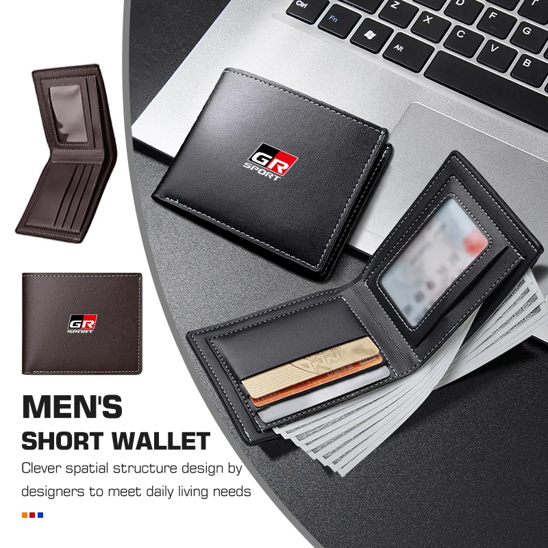 For Toyota Men's Short Style Leather Wallet Multiple Card Slots GR Sport Gazoo Racing Yaris 86 Corolla Hilux Supra