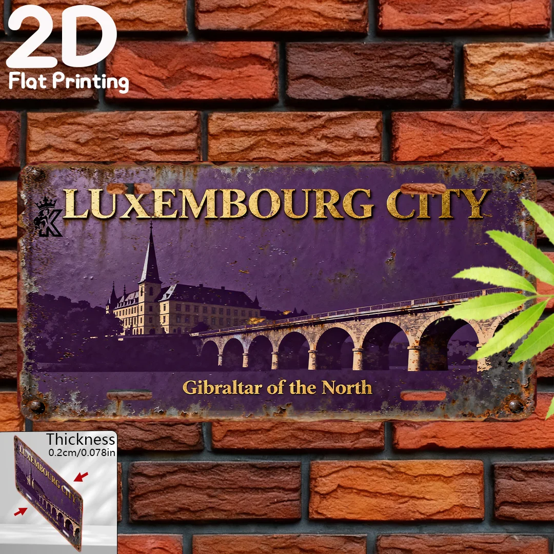 2D Flat, [] 2D Flat Print, 1pc Pack, Vintage Sign, Decorative Plaque & Ornament (15.24 cm X 30.48 cm), Luxembourg City North Gib