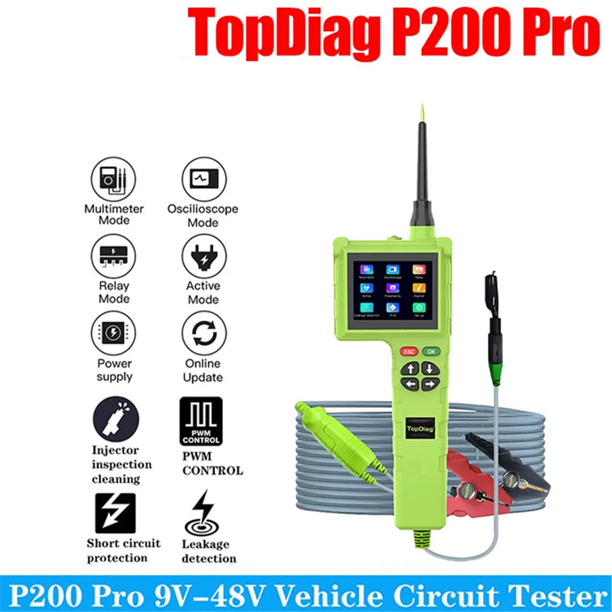 ABIS-Topdiag P200 Pro Automotive Circuit Tester 12V 24V Power Circuit Probe Kit Car Voltage Resistance Relay Tester Diagnostic T