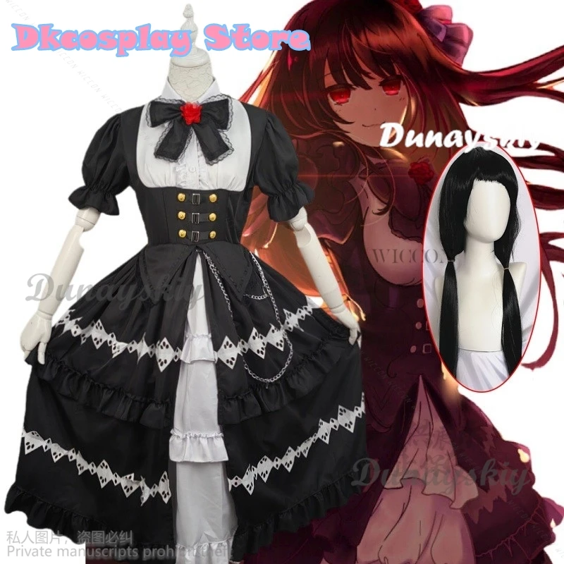 Anime Tokisaki Kurumi Nightmare DATE A LIVE JK DAL Cosplay Costume Wig Ratatoskr Gothic Lolita Black Dress Halloween Party Suit