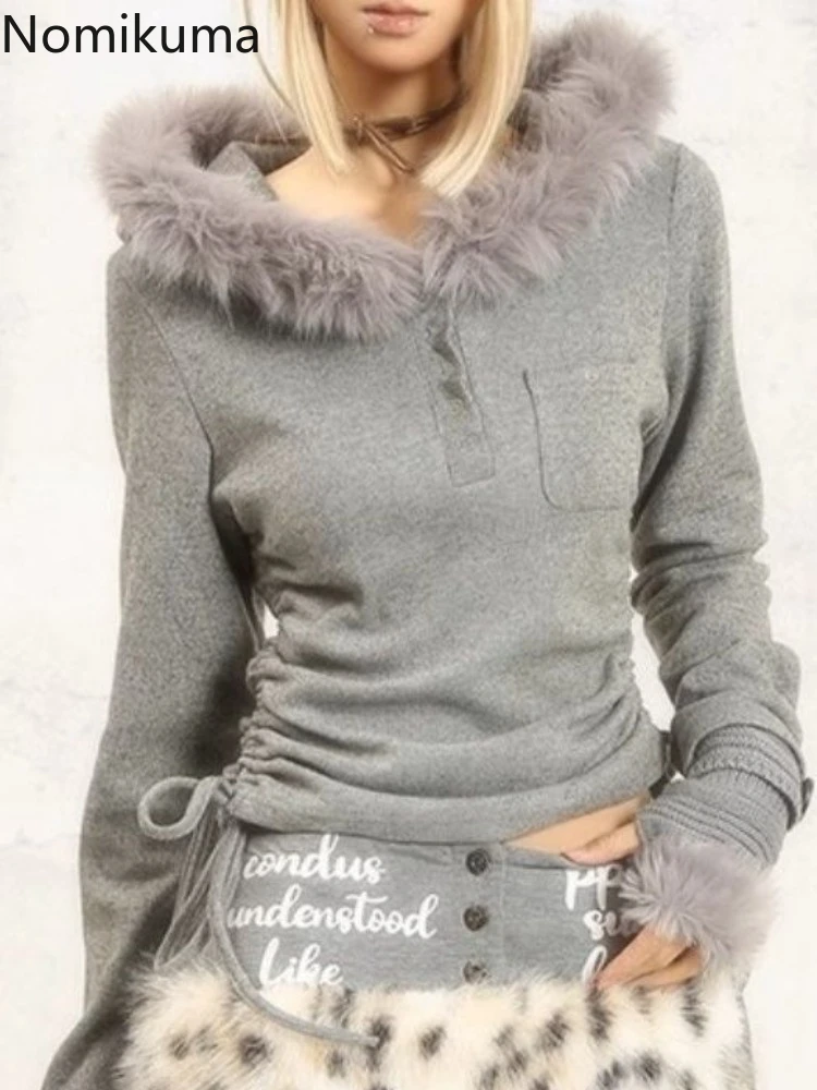 

Korean Pullovers Women Clothing Slim Fit Long Sleeve Jumper Pull Femme Hooded Drawstring Knitted Sweater Fashion Sueter Mujer