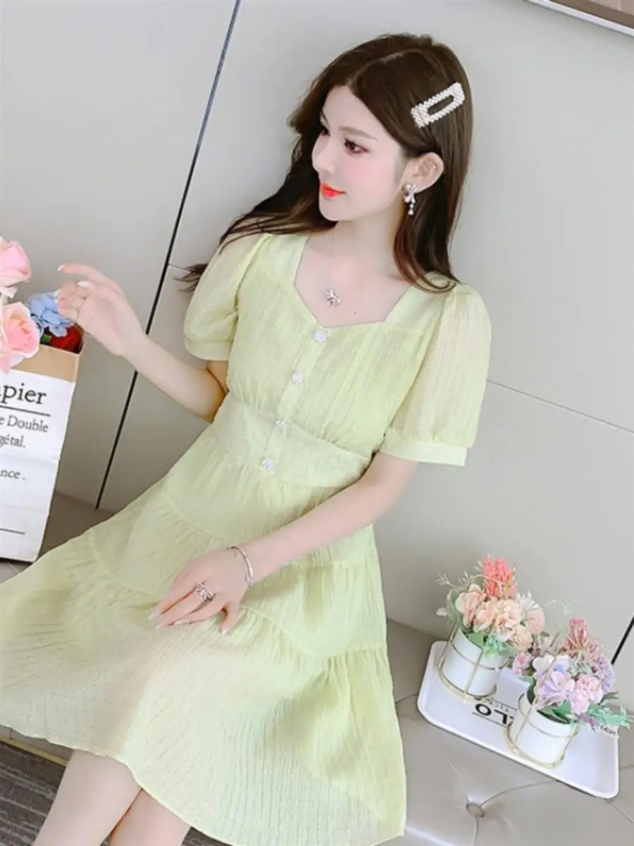 Robe trapèze en mousseline de soie pour femmes, manches courtes, Unique et belle, moulante à la taille et amincissante