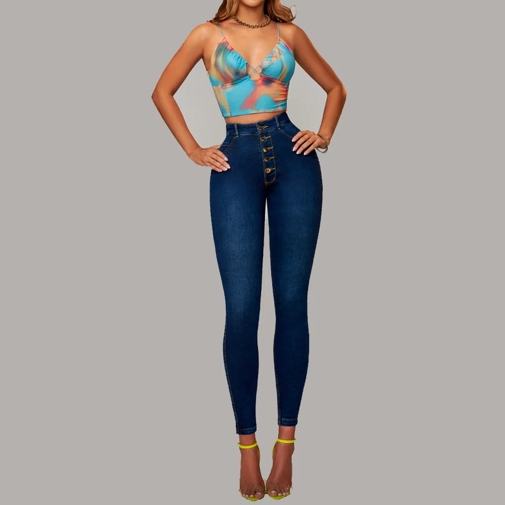 Pencil Jeans Women Skinny Denim Pants Bottom Straight High Waist Stretch Female Trouser Streetwear Stretch Skinny Trousers