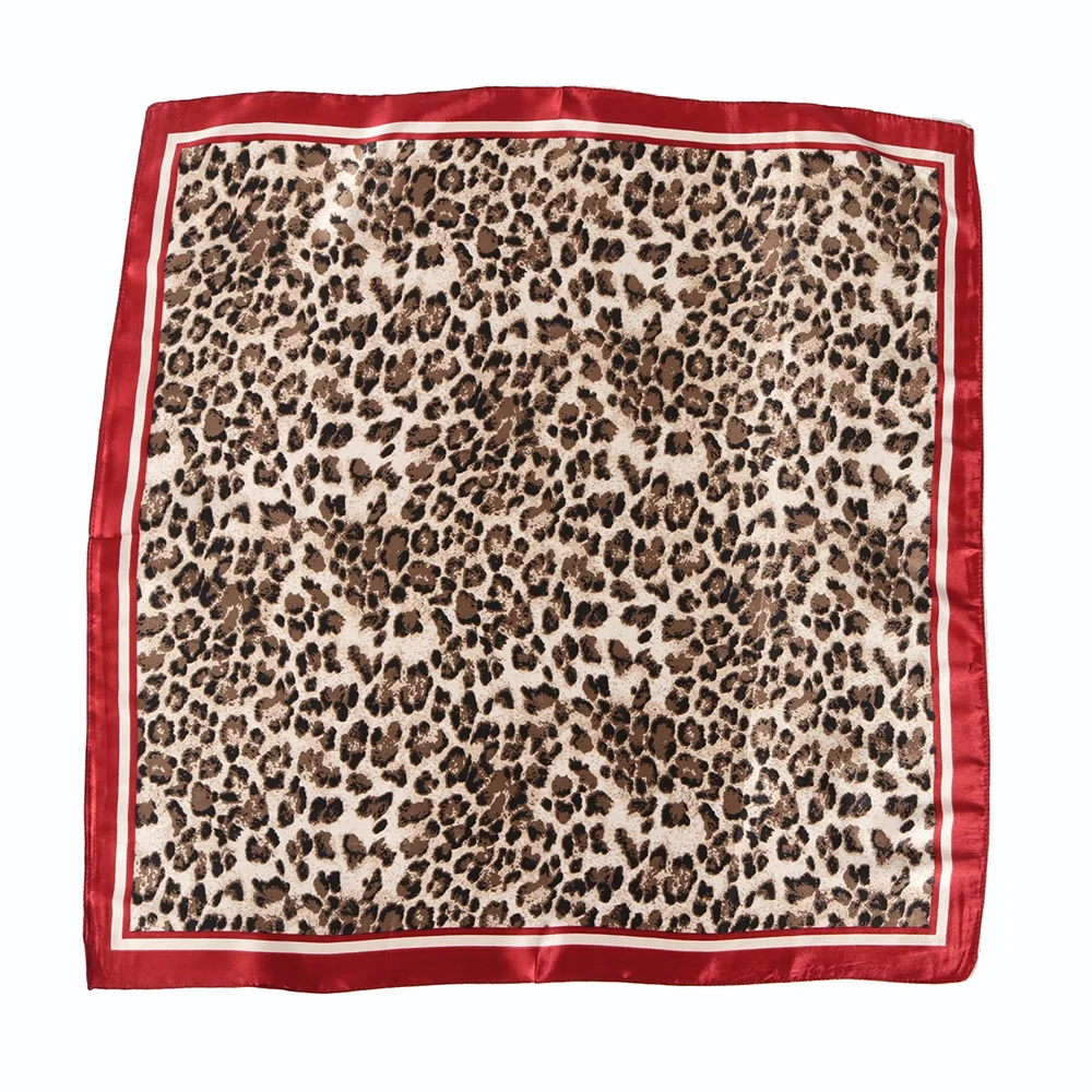 Bandana imprimé léopard pour femme, écharpe carrée en satin, turban tendance, bande de sauna, 60x60cm