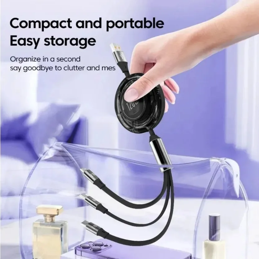 6A 120W 3 In 1 USB Cable Fast Charging Data Sync Cord Micro USB Type‑C Multi‑Port Charger Wire For iPhone Samsung Xiaomi Android