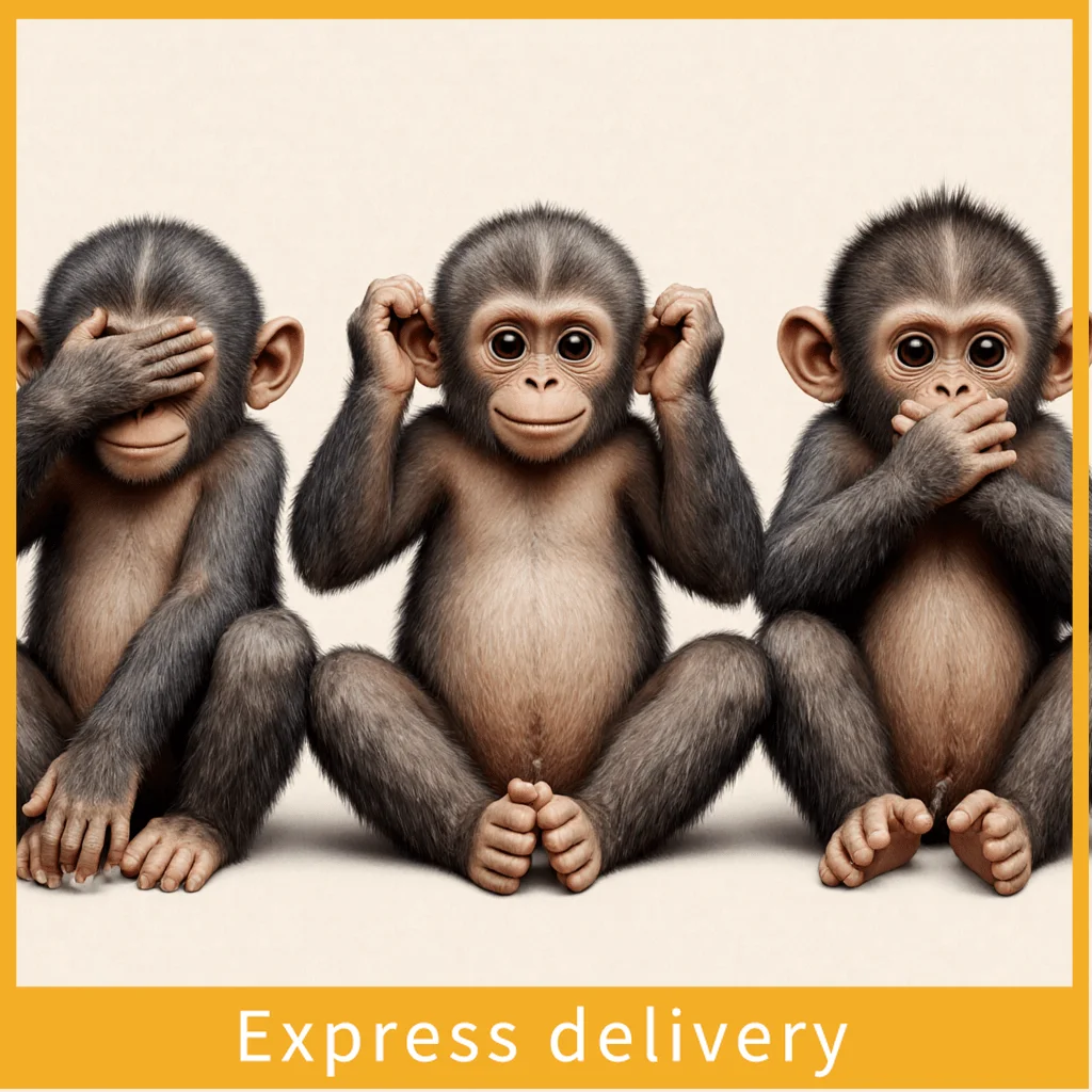 

1-Pack, Realistic Cartoon Chimpanzee Baby Vinyl Sticker - No Evil, No Evil, No Evil Gestures, Gray Hair with Light Brown Chest,