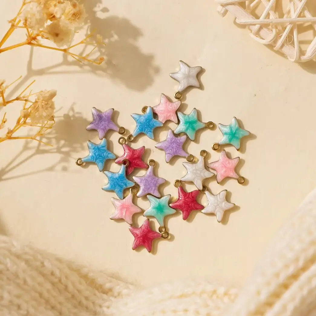 10-Piece Set of Waterproof Stainless Steel & Colorful Enamel Starfish Pendants for DIY Earring, Bracelet, and Jewelry Making