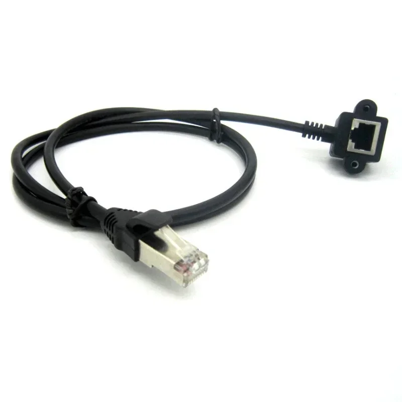 1PCS RJ45 Male to Female Screw Panel Mount Ethernet LAN Network Extension Cable