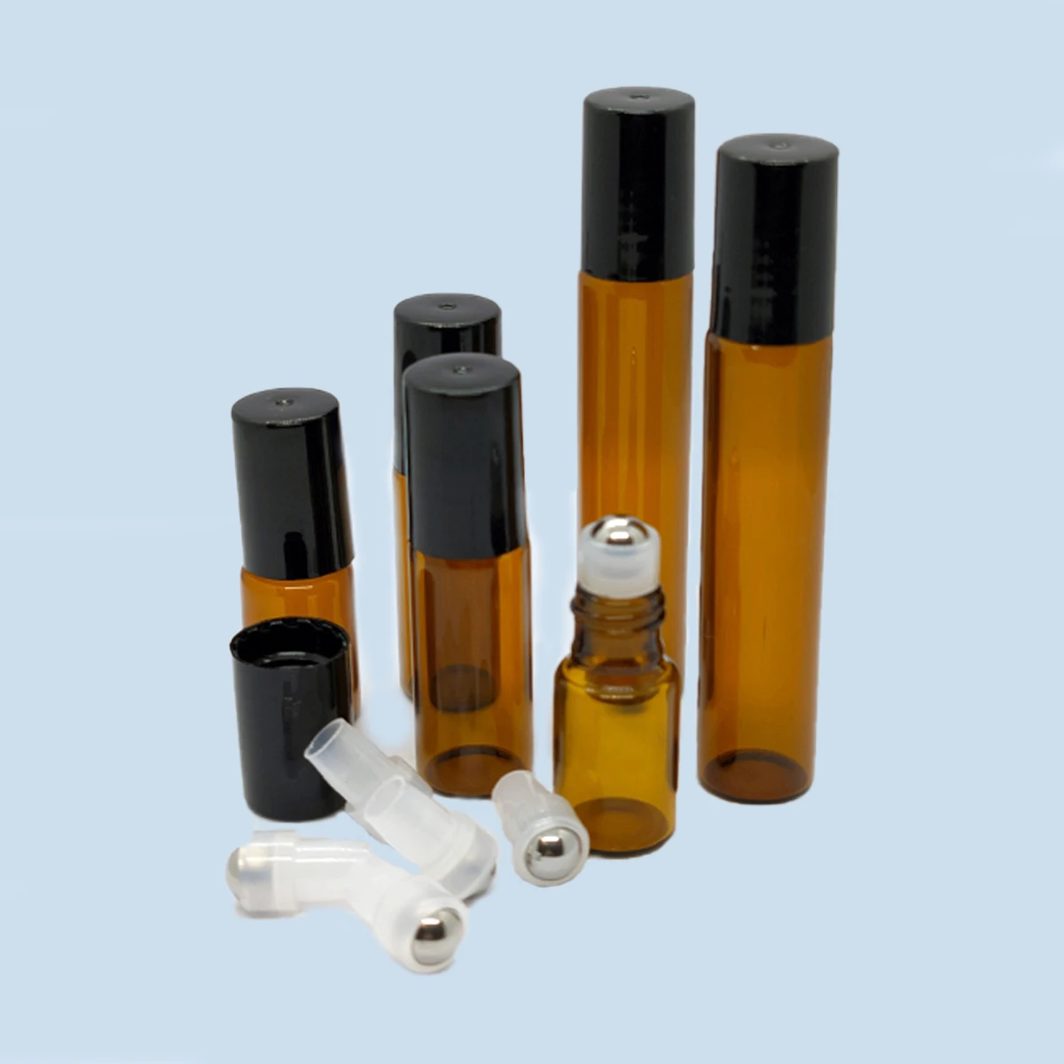 20/30/50/100pcs 3ml 5ml 10ml Amber Thin Glass Roll on Bottle Refillable Sample Test Essential Oil Vials with Roller Metal Ball