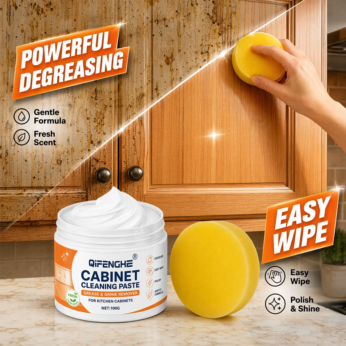 Kitchen Cabinet Cleaner - Specifically Designed for Cleaning Oil Stains on Wooden Kitchen Shelves, Tough Stain Remover, Yellowin