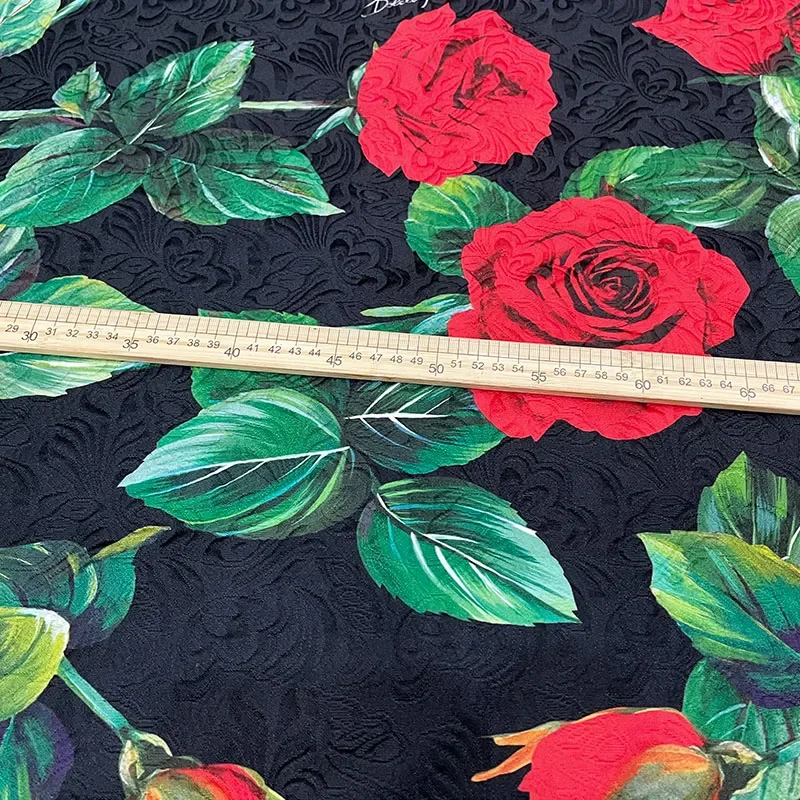 Rose Jacquard Fabric Italian Brand Fashion Design Printing Soft Polyester Satin Fabric Cloth Per Meter Diy Sewing Wholesale