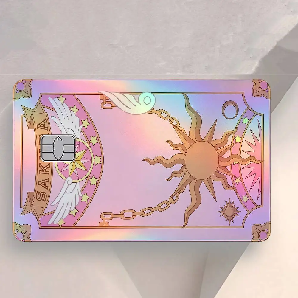 C-Cardcaptor S-Sakura 4Pcs/Set Holographic Laser Credit Card Stickers Iridescent Waterproo Fits All Standard Bank Cards