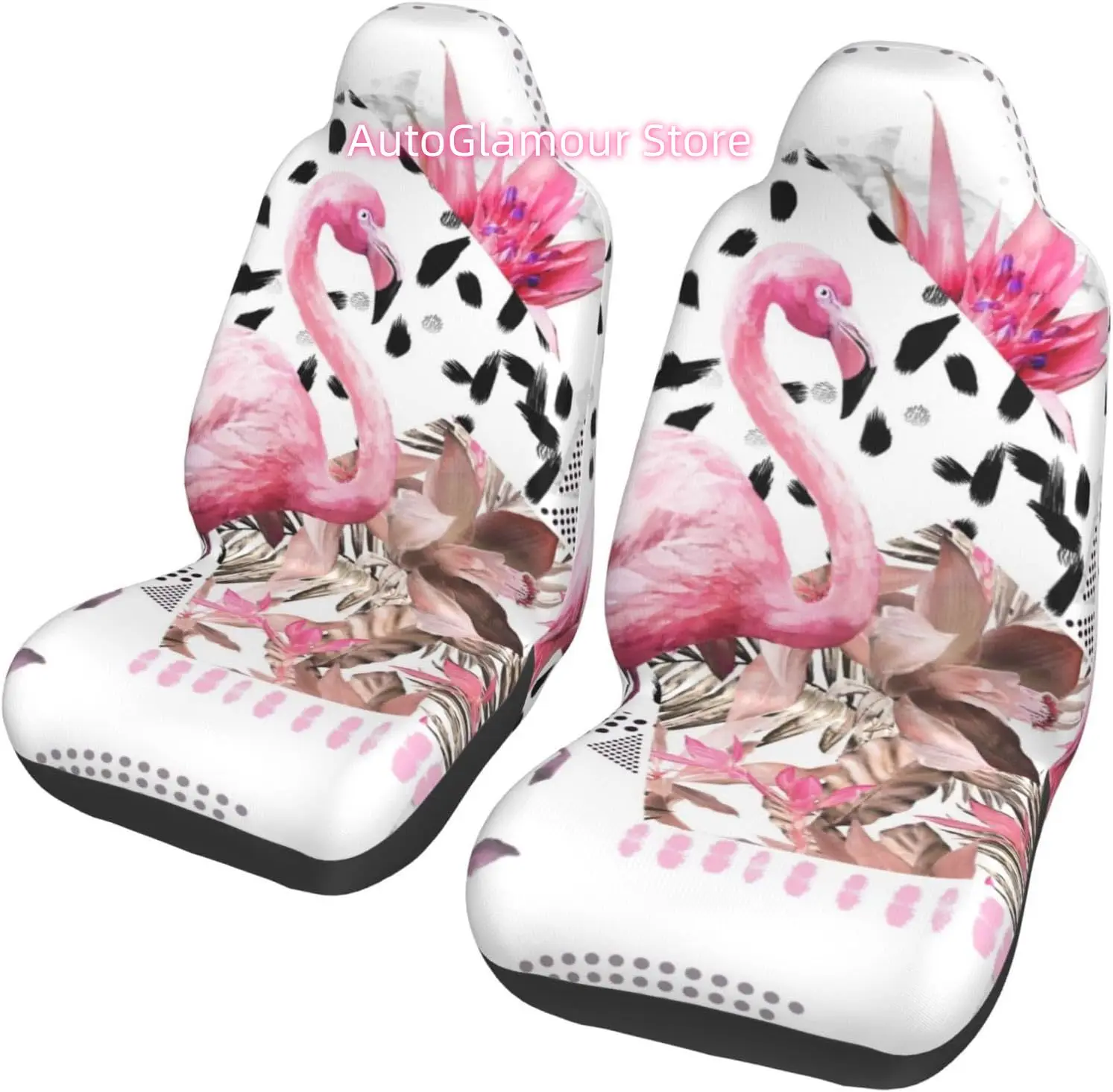 Flamingo 2-Piece   Seat Cover Complete Set - Elastic Seat Protection Cover for Cars, Trucks, Suvs, and Trucks