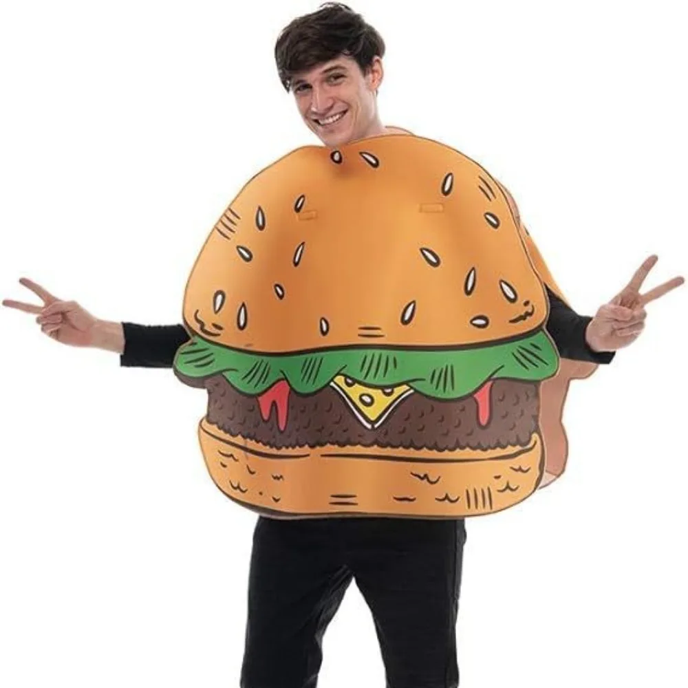Fantasia de esponja compuesta: roupa de hambúrguer para atmosfera de festa de bar