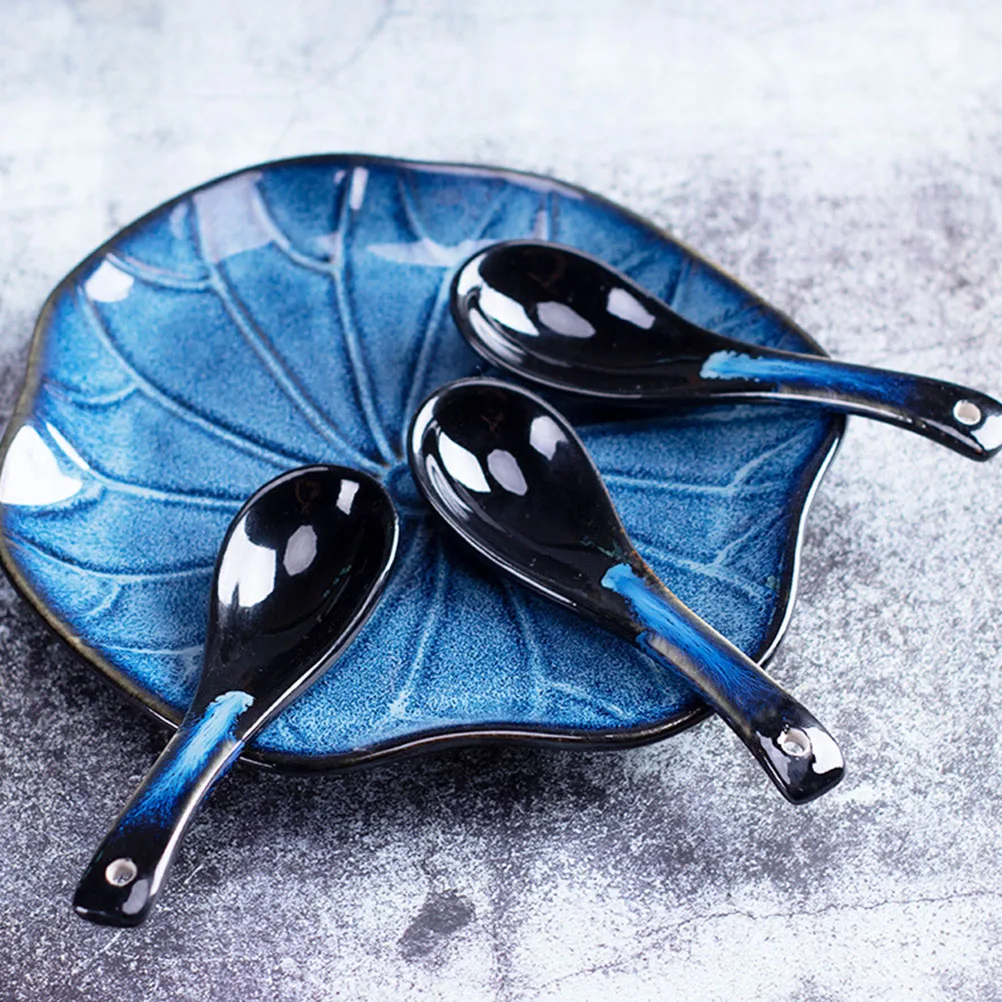 

2Pcs Ceramic Spoon Exquisite Craftsmanship Unique Beautiful Design Reasonable Size Practical for Home Use Breakfast Stirring