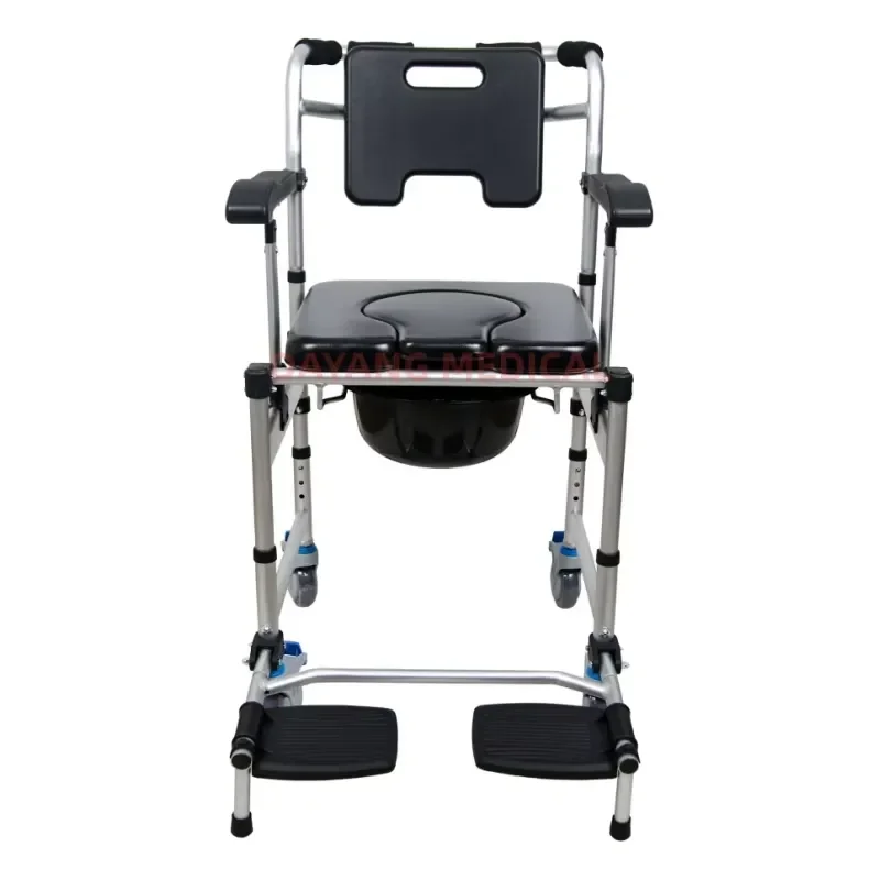 Adjustable Aluminum Wheelchair with High Backrest for Bathroom Safety Medical Hospital Bedside Toilet Chair Potty Aid High