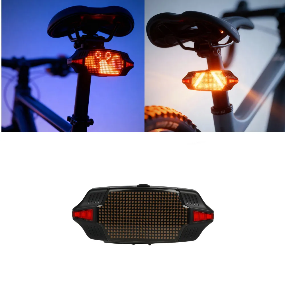 DIY Programmable Bike Tail Light, 30×16 P2.4 LED Matrix Display Bicycle Rear Warning Light PC & ABS Safety Cycling Taillight