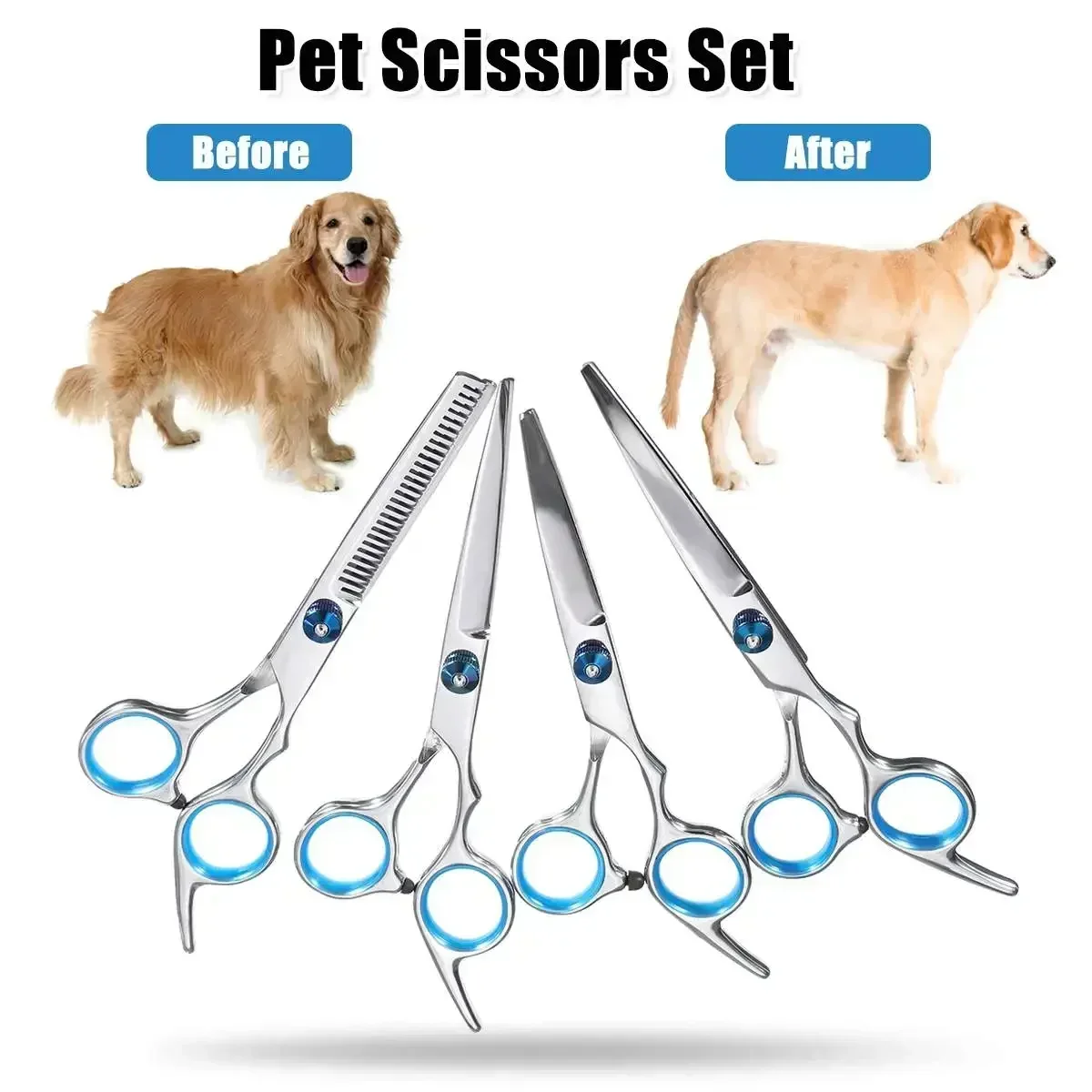 ステンレス製ペット犬用グルーミングハサミ-子犬用ヘアトリマー-犬用カットシザー-猫用ヘアシンニングシザー-猫用ペットバーバー用カットツール