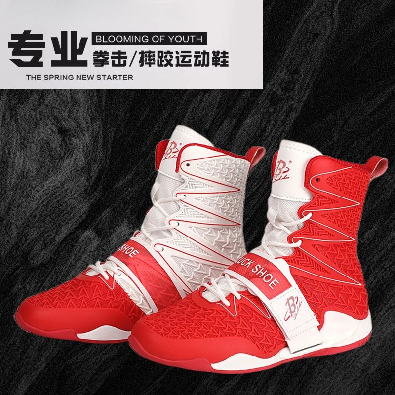 High Top Boxing Sneakers for Men Non Slip Professional Wrestling Shoes Breathable Boxing Training Shoes Men Combat Sneakers