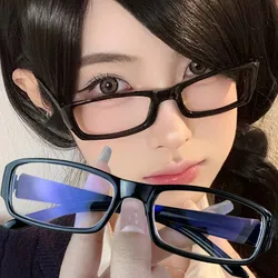 Retro Square Small Frame Glasses Women Girls Y2K Black Plastic Narrow Frame Anti Blue Light Glasses Fashion Versatile Glasses