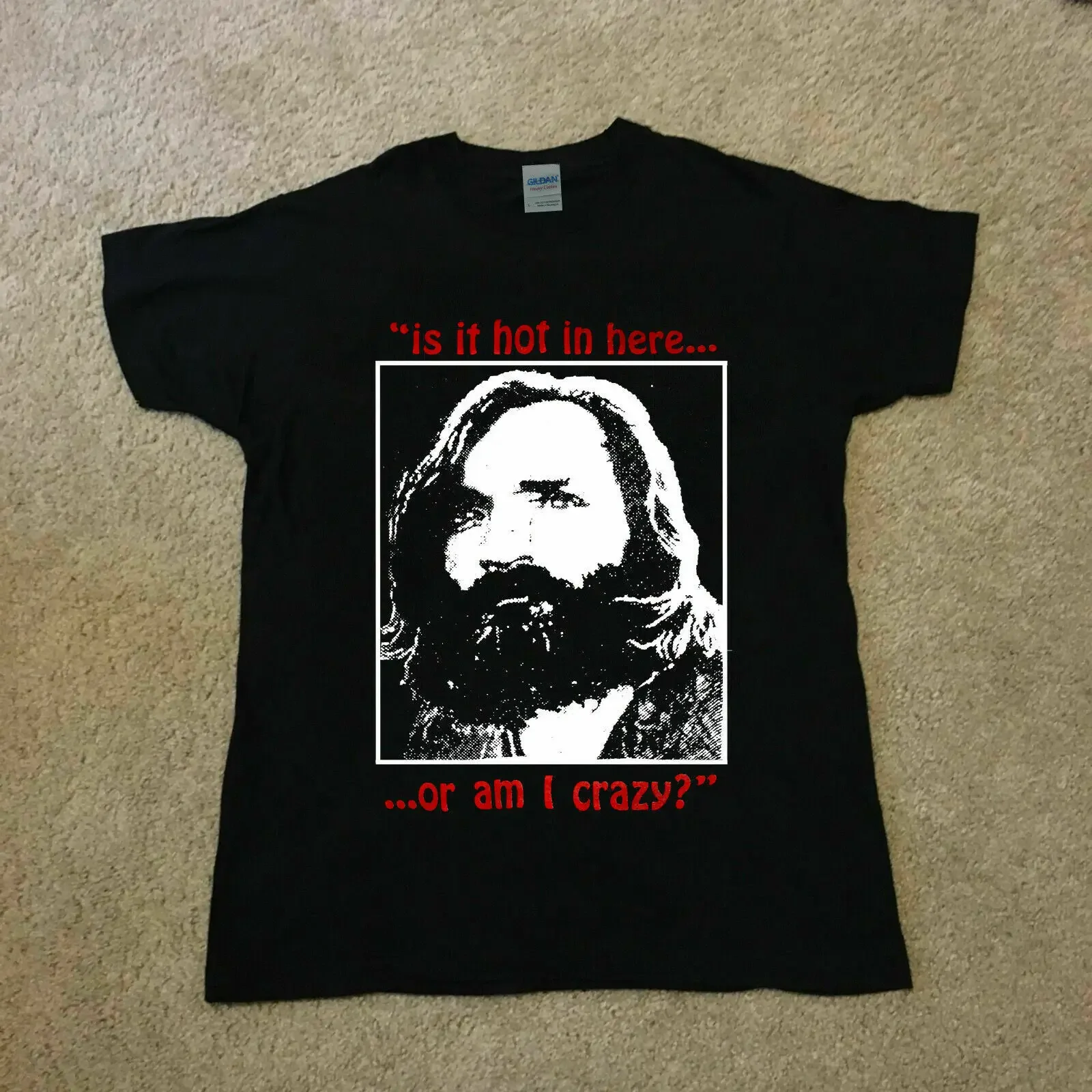 Cool Vintage Charles Manson It Is Hot In Here or Am I Crazy T-Shirt  Tee