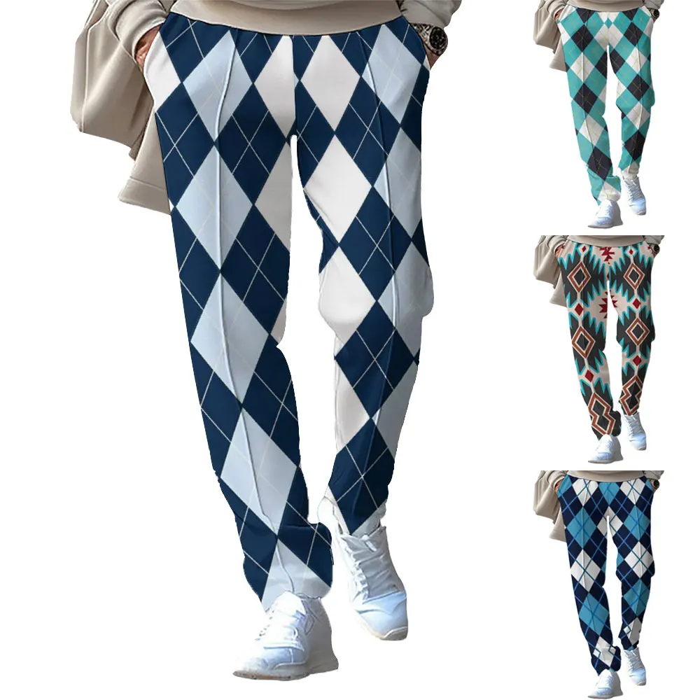 

GELITAYIN 2024 New Heavy Men's Pants Spring And Autumn Loose Straight Leg Casual Sports Pants American Style 3D Printed Nine-poi