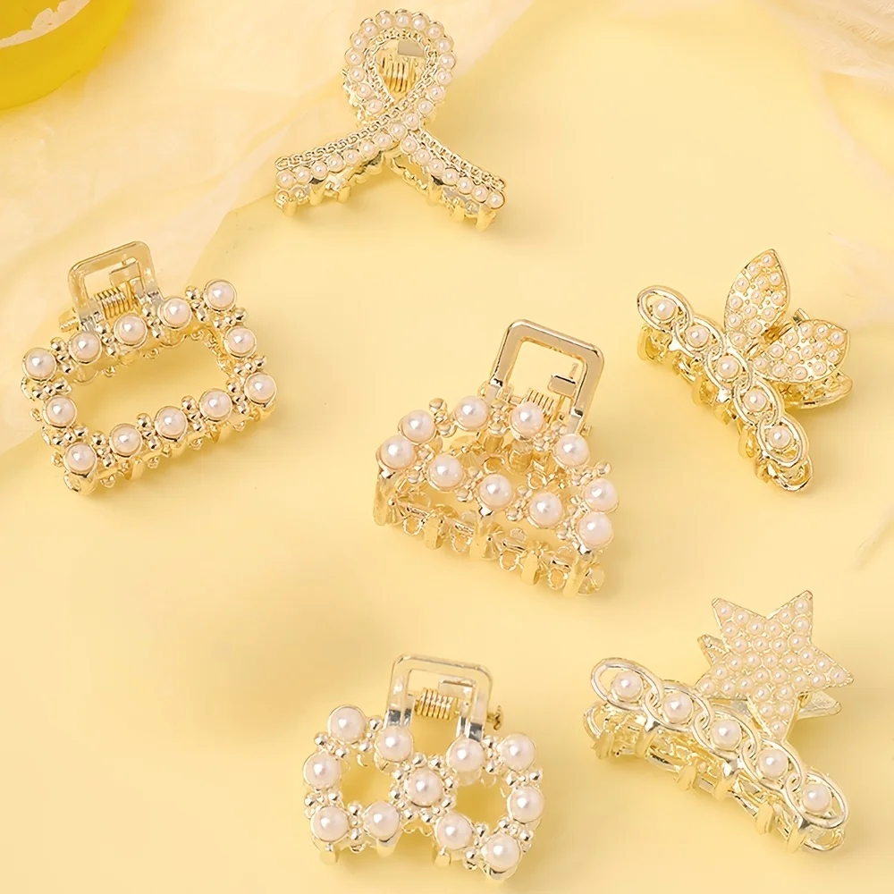 

5/6/Piece Elegant Alloy Hair Claw Clip Set - Small Size Decoration with Beads and Sequins, a Variety of Shapes, a Fashionable