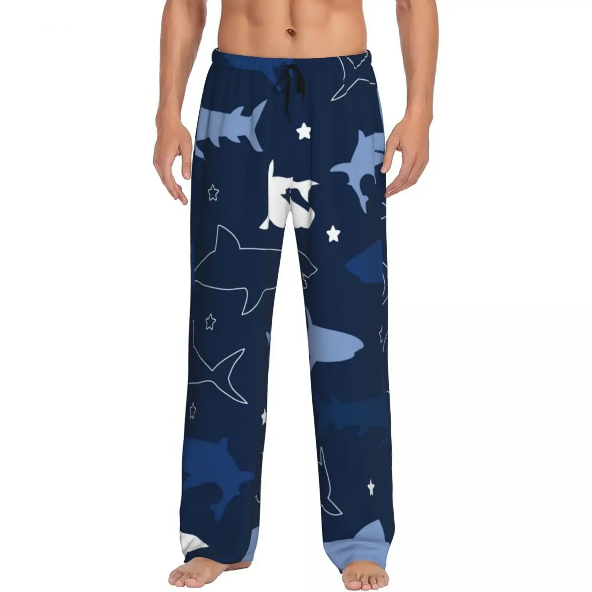 Mens Pajamas Pyjamas Pants Cute Blue And White Shark Lounge Pants Sleep Bottoms