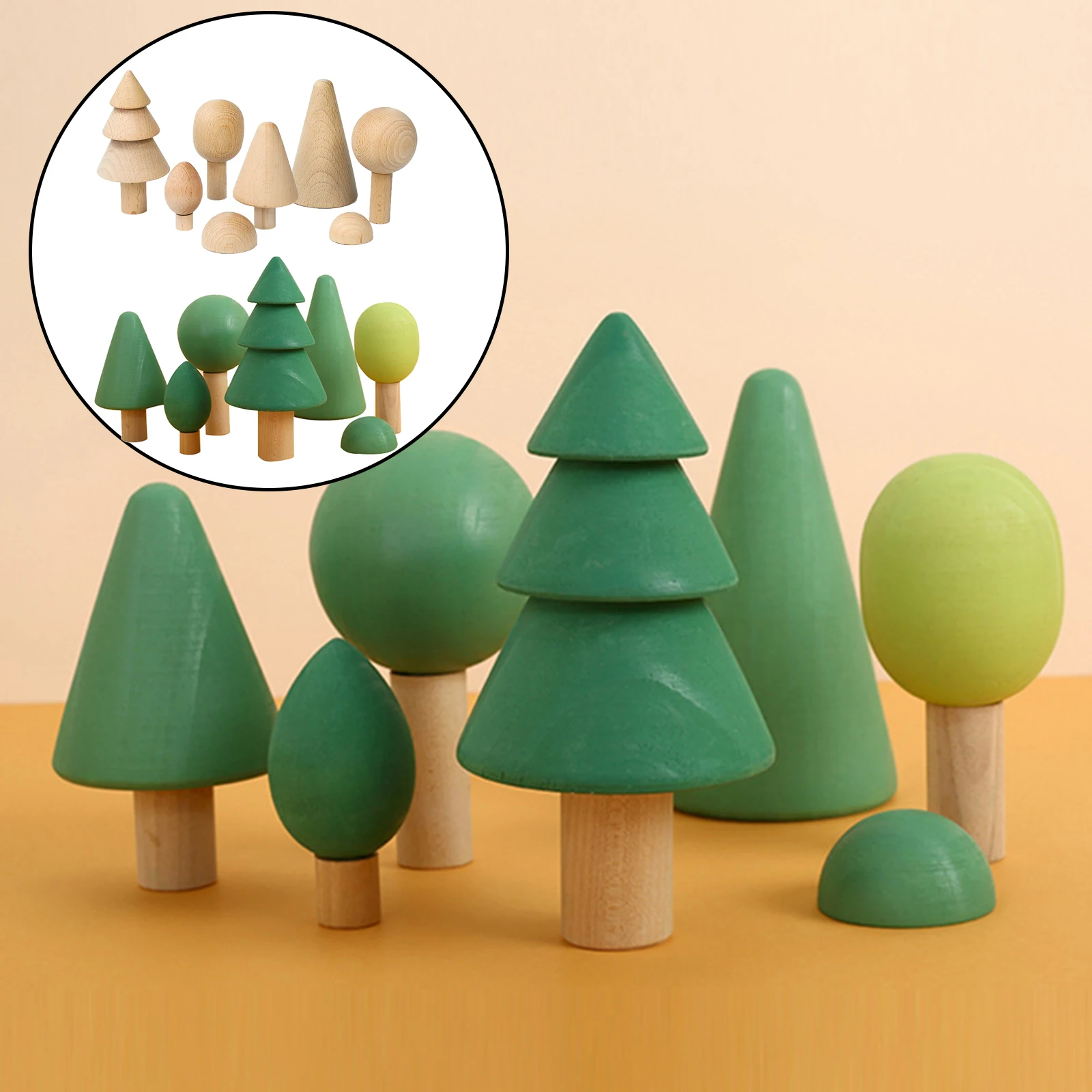 Solid Building Blocks Stacking Wooden Block Educational Toy Set for Toddlers, Tree Shapes