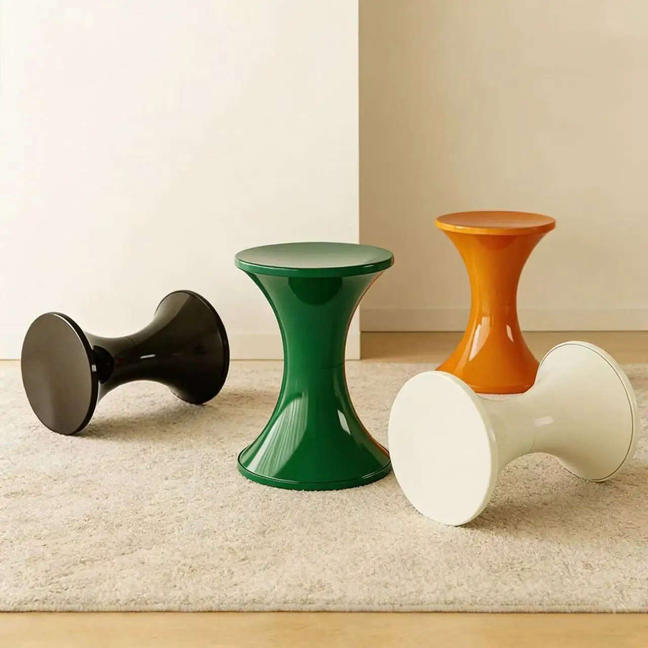 Nordic Low Profile Shoes Stool Hourglass Design for Household Office Living Room Space Saving Side Corner Clothing Store Display