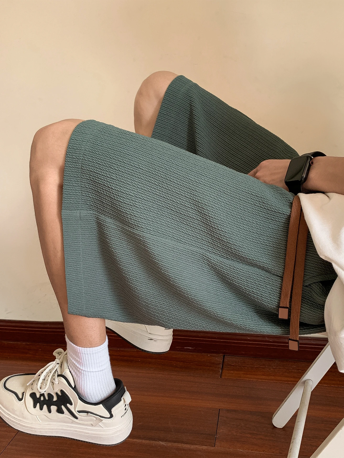 

Textured Ice Silk Beach orts Men's Summer Thin Spor Casual Loose plus Size mid Waist Pants Daily Wear Polyester Fiber