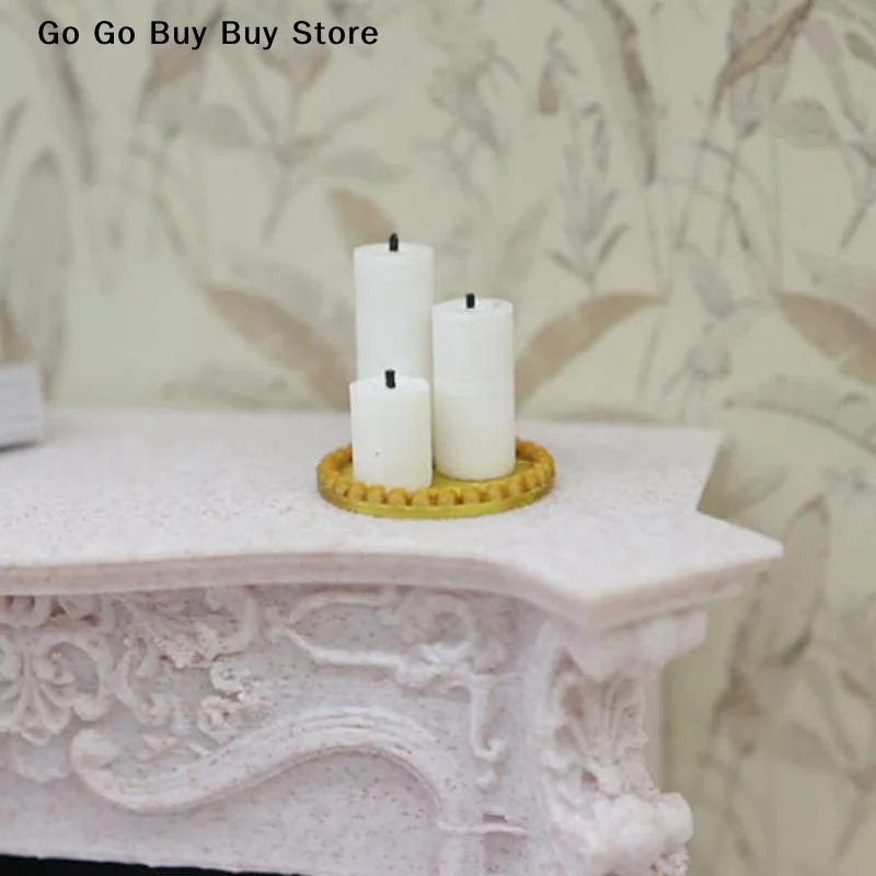 4Pcs 1:12 Dollhouse Mini White Candle Miniature Tray Set Playhouse Toys Christmas Scene Decoration Doll House Ornament Kids Gift
