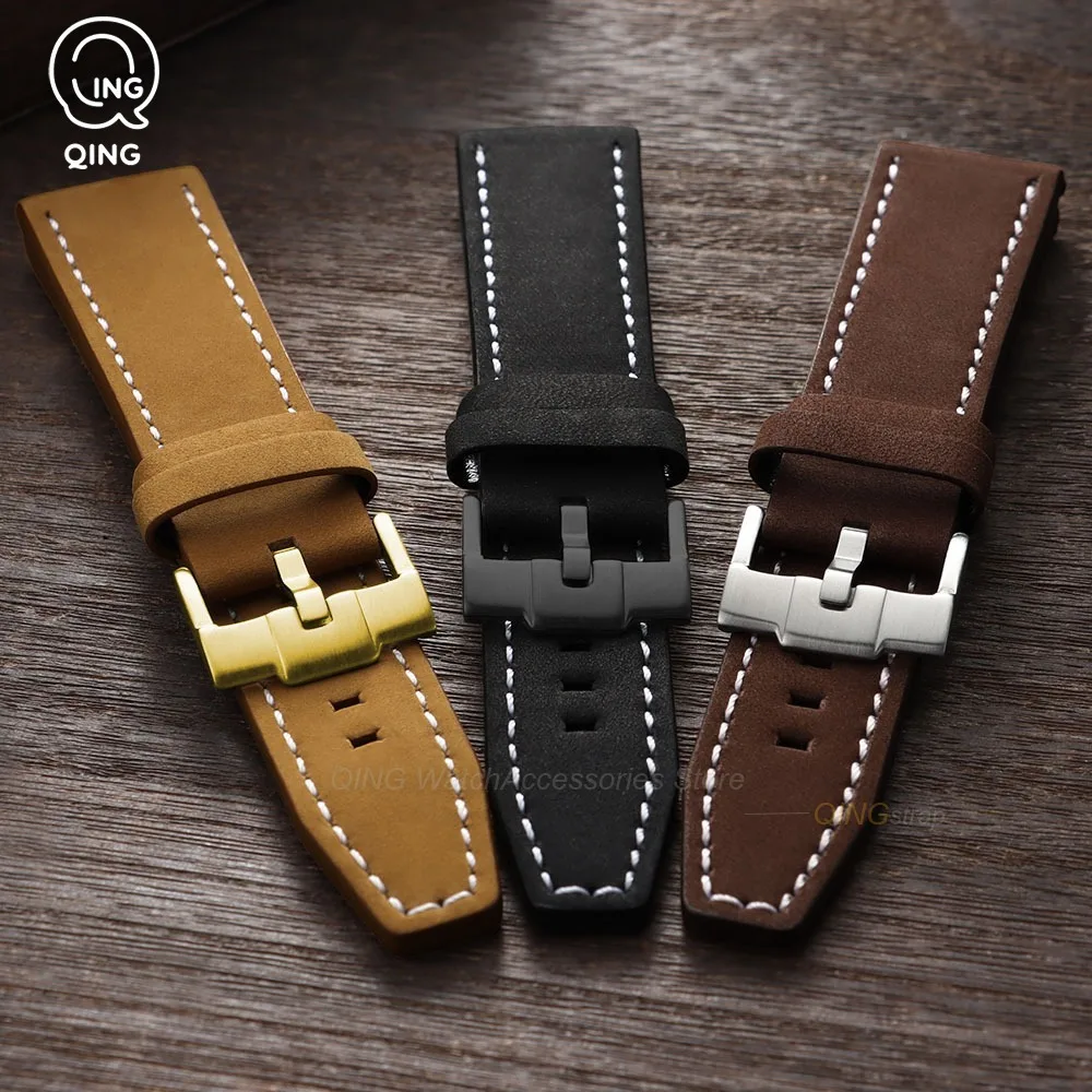 18mm 20mm 22mm 24mm for Citizen for Seiko for IWC Universal Business Matte Leather Watch Bands Metal Buckle Strap Watch Bracelet