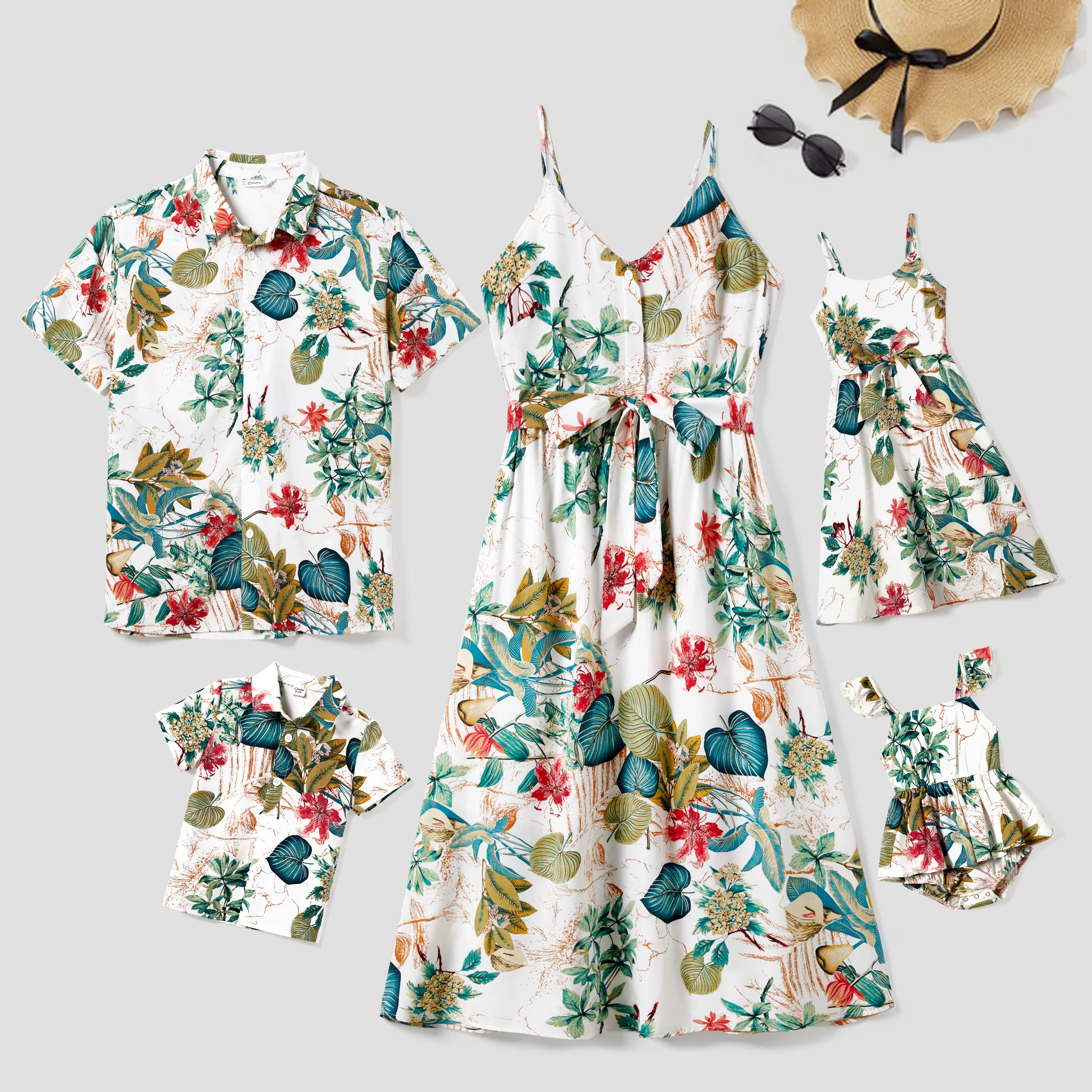 

PatPat Family Matching Beach Shirt and Floral Button-Front Strap Dress Sets