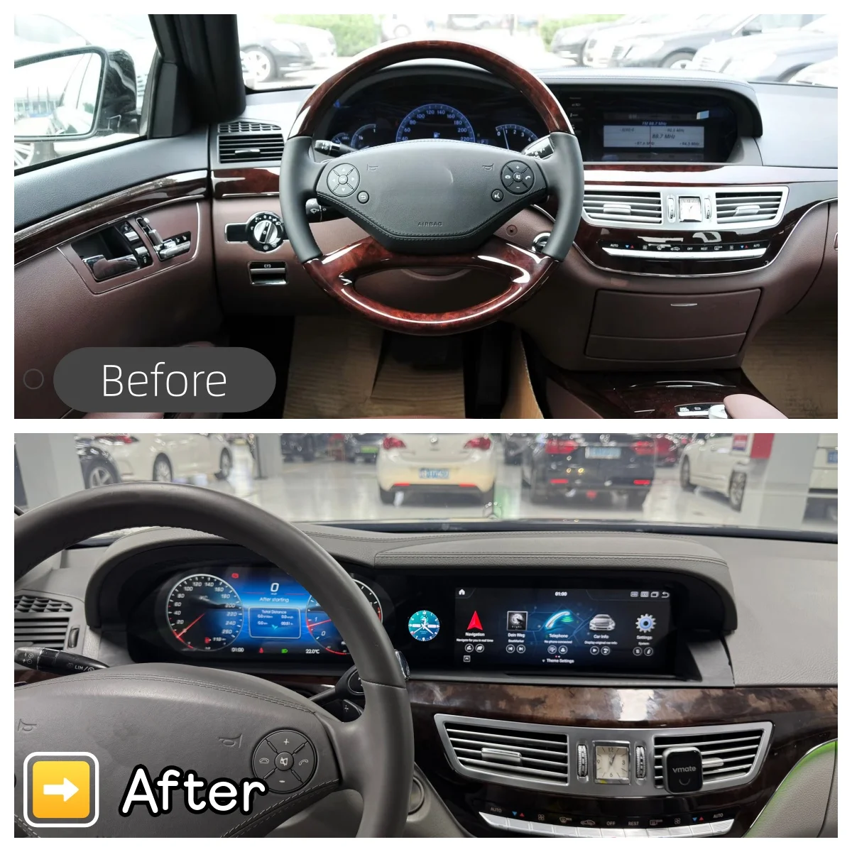 Dual Screen Android Auto CarPlay For Mercedes Benz S Class CL W221 2006 2007-2013 GPS Navi Car Digital Odometer Head Unit Player