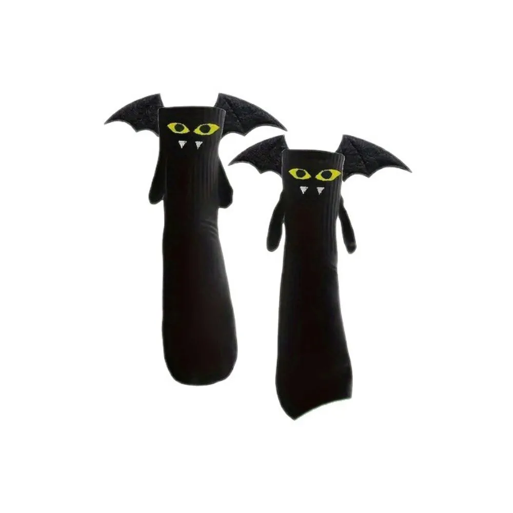 

Unique Novelty Halloween Socks Breathable Bat Pattern Magnetic Socks Hand-holding Design Cartoon Couple Socks Cosplay