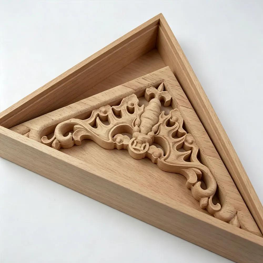 Retro Woodcarving Decal Corner Applique Frame Door Decorate Wooden Figurines Crafts Corner Appliques Door Furniture Decoration