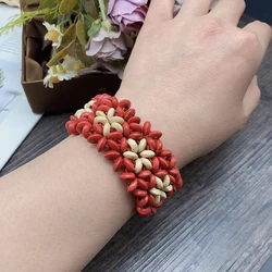 Bohemian Vintage Colorful Wooden Bead Elastic Bracelets for Women Ethnic Hand knitted Flower Bracelet Female Jewelry