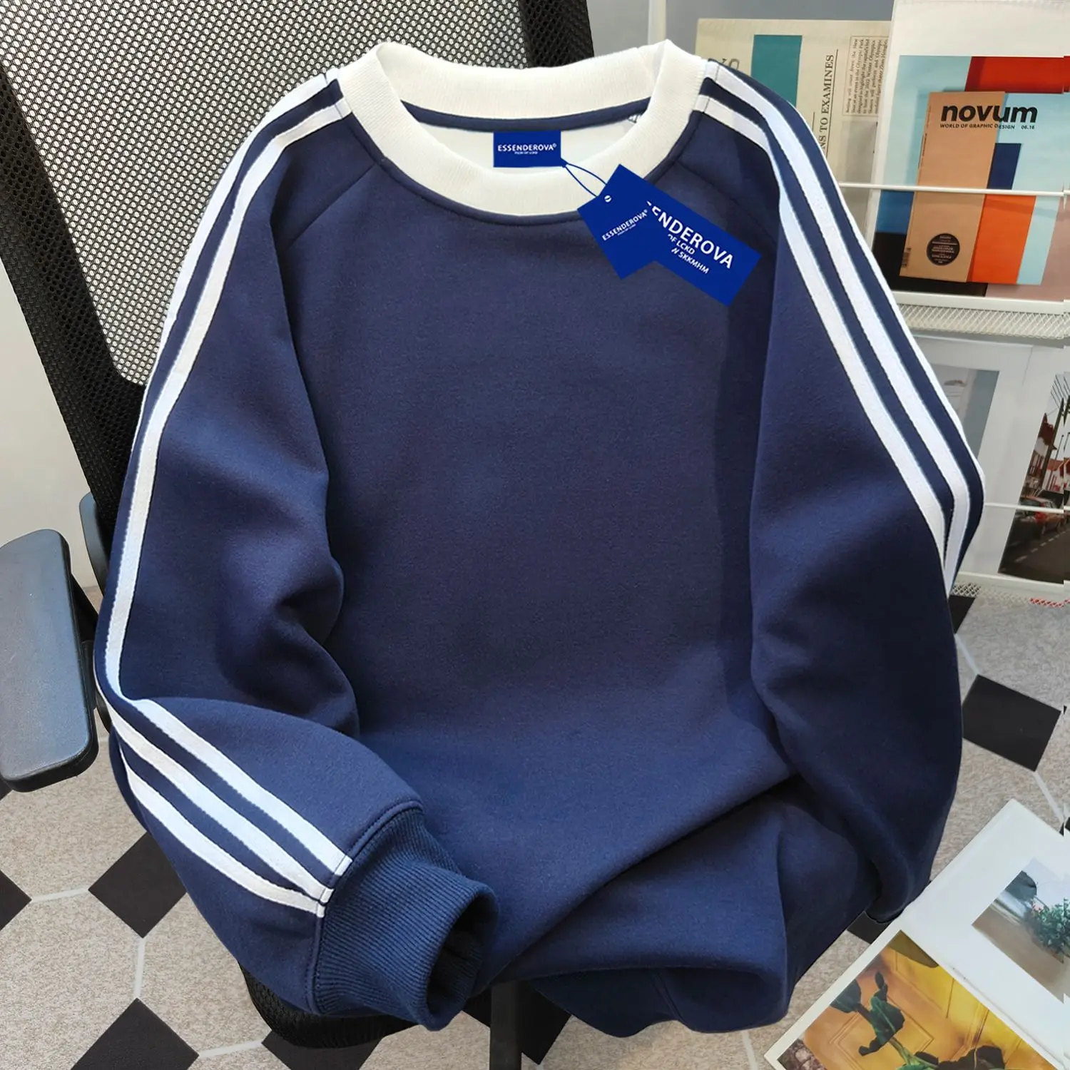 

100% Pure Cotton Personalized Retro Contrasting Striped Women's Sweatshirt Spring Autumn Loose Casual Versatile Top for Women