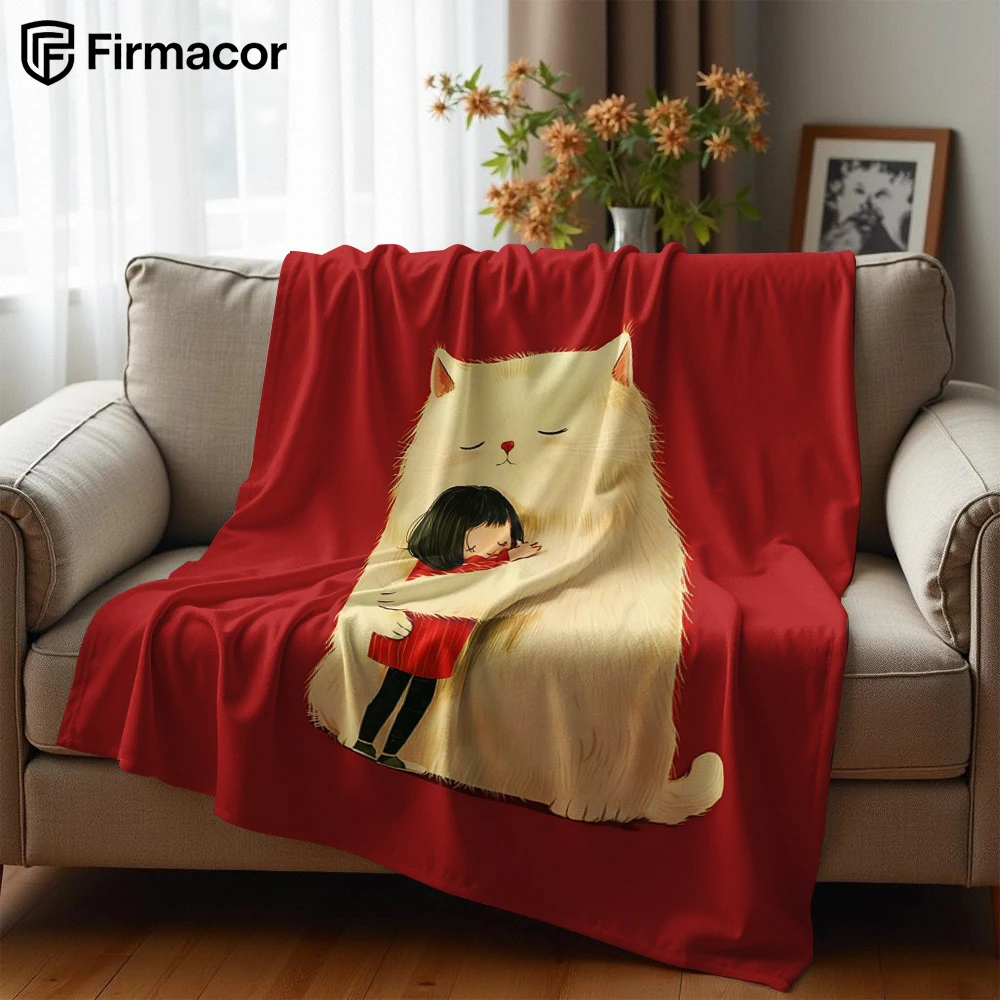 Giant Cat Hug Cartoon Anime Print Flannel Blanket Soft Warm Throw for Kids Bedroom Sofa Bed Christmas Office Car