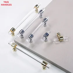 Handles Drawer Cabinet Furniture Kitchen Handles for Cabinet Knob Door Drawer Furniture Kitchen Golden Transparent Crystal