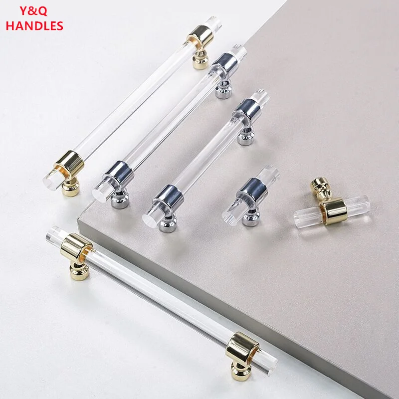 Handles Drawer Cabinet Furniture Kitchen Handles for Cabinet Knob Door Drawer Furniture Kitchen Golden Transparent Crystal