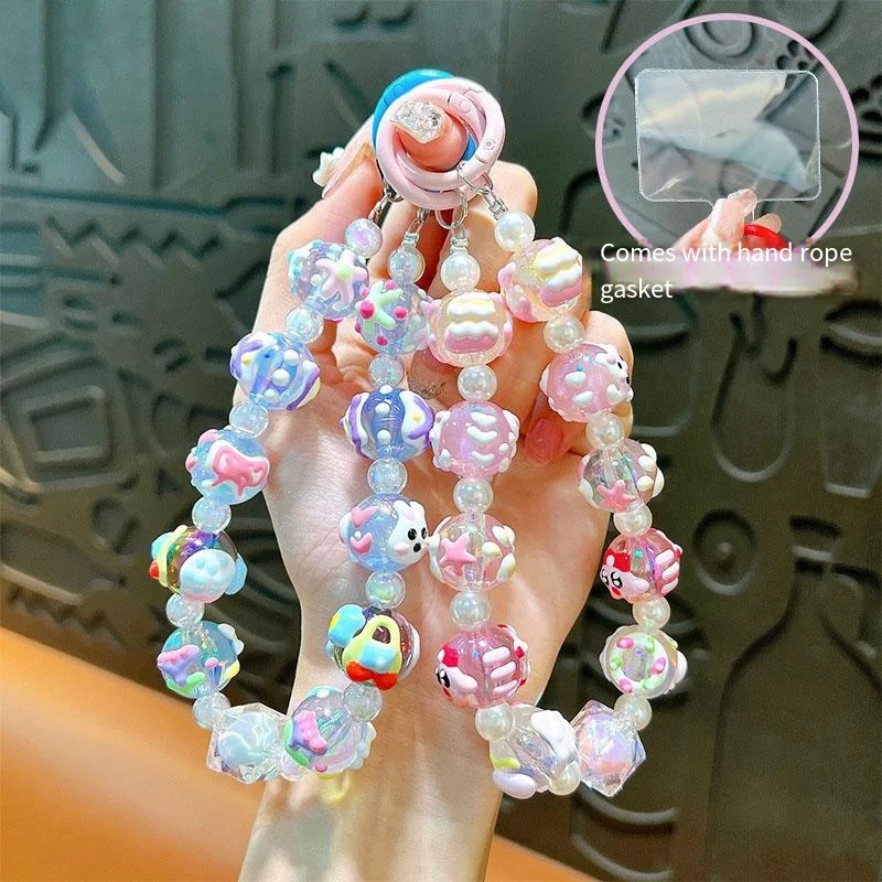 Douyin Live The Same Hand-painted Bead Mobile Phone Chain Key Chain Student Bag Pendant Mobile Phone Accessories Key Ring Supply