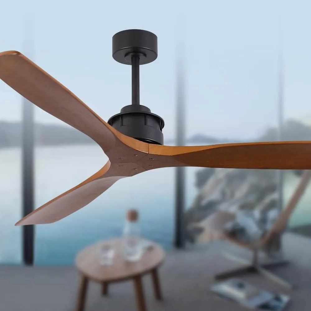 Ceiling Fan without Lights, 60 Inch Low Profile Flush Mount Mordern Wood Ceiling Fan Reversible, Noiseless