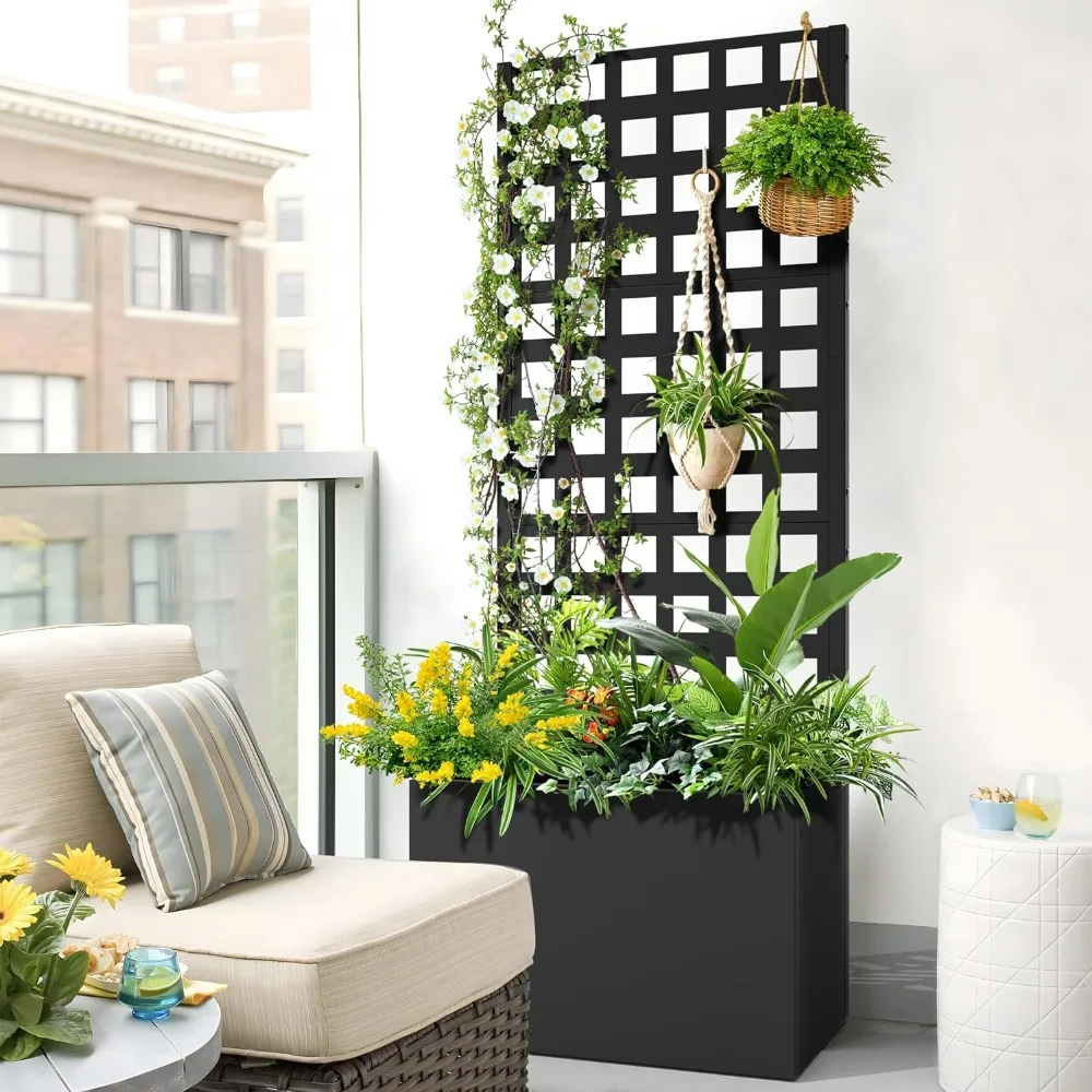 Metal Planter Box with Trellis,Trellis with Planter Box & Privacy Screen,Raised Garden Bed with Drainage Holes (23.6